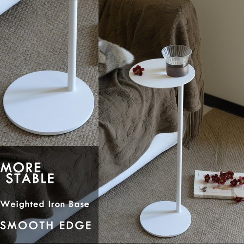 RhymiDot Premium Round Small Pedestal Side Table, C Shaped End Table, Mini Drink Table with Upgraded Weighted Metal Base, for Livingroom, Bedroom, Bathroom, Balcony, Small Spaces (White)