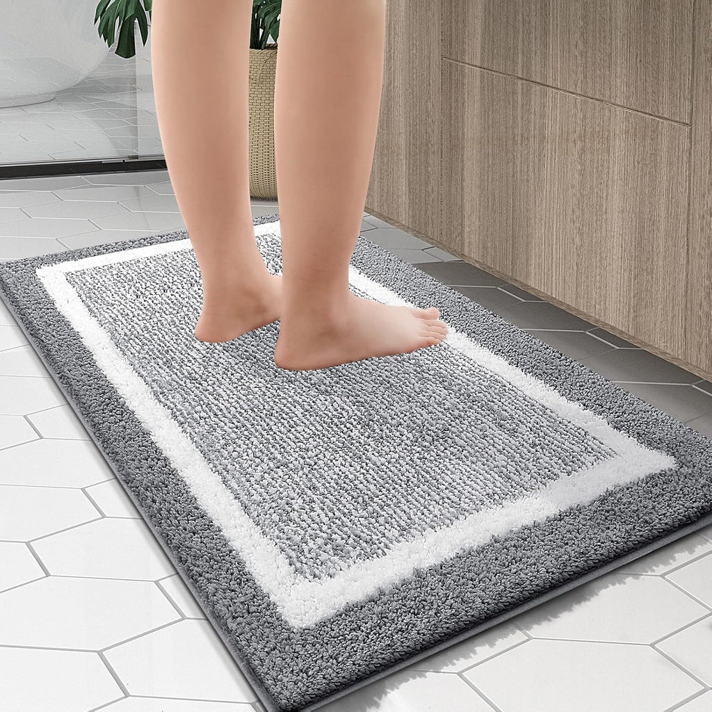 OLANLY Bathroom Rugs - Extra Soft Microfiber Bath Mat | Non-Slip, Quick Dry, 24x16 Inches, Grey