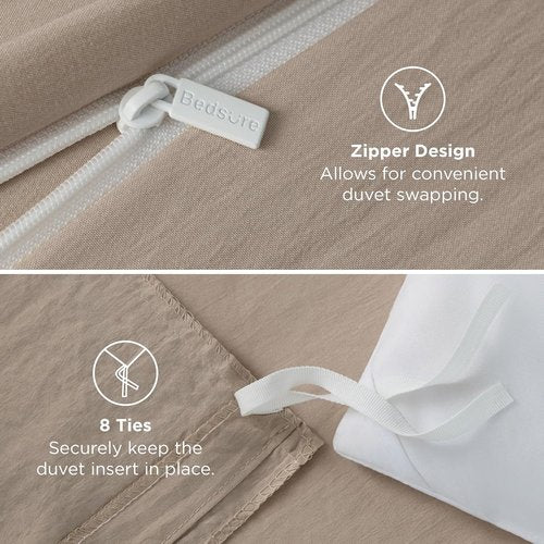 Bedsure Duvet Cover Set - Light Brown Queen Size, 3 Pieces, Extra Soft Prewashed Cotton, Zipper Closure