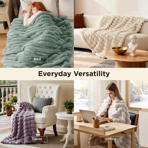 Bedsure GentleSoft Faux Fur Throw Blanket - Luxuriously Fluffy & Warm 750GSM Winter Blanket | Beige, 50x70 Inches