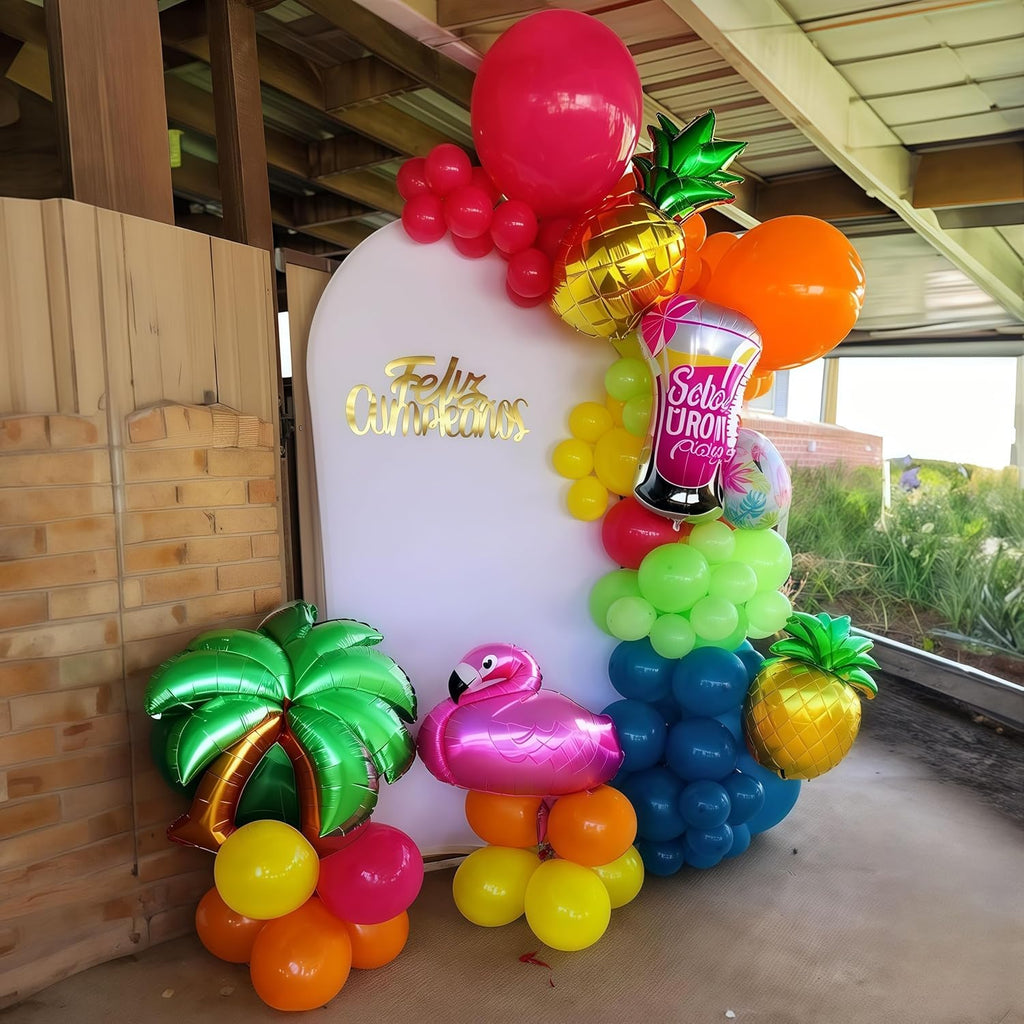 Skiennix 141 Pcs Rainbow Balloon Arch Kit - Neon Summer Colors for Hawaiian Luau & Birthday Parties