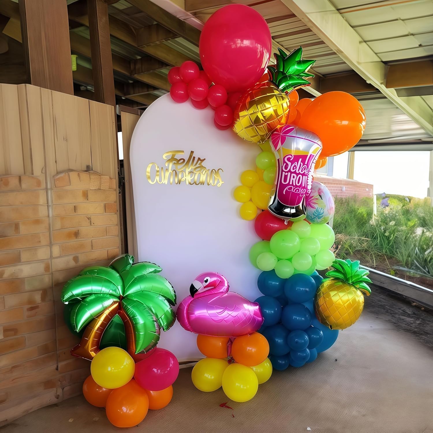Skiennix 141 Pcs Rainbow Balloon Arch Kit - Neon Summer Colors for Hawaiian Luau & Birthday Parties