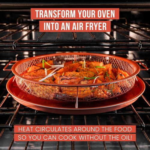 Chef Pomodoro Crisper Basket & Tray Set | Large 12.2" Oven & Air Fryer Cookware - Oil-Free Cooking