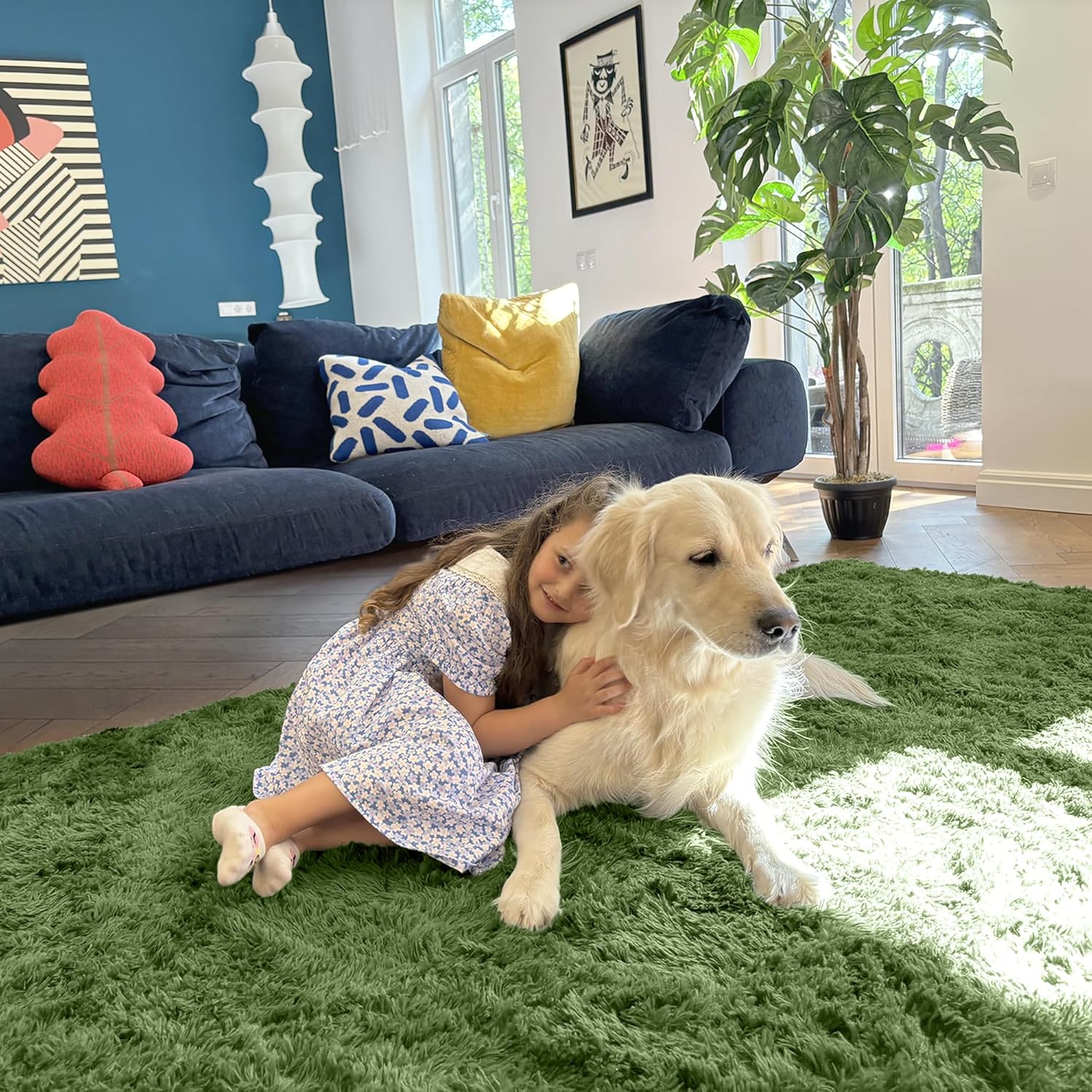 OLANLY Small Bedside Rug - Soft, Machine Washable Shaggy Throw Rug for Bedroom & Living Room | Green