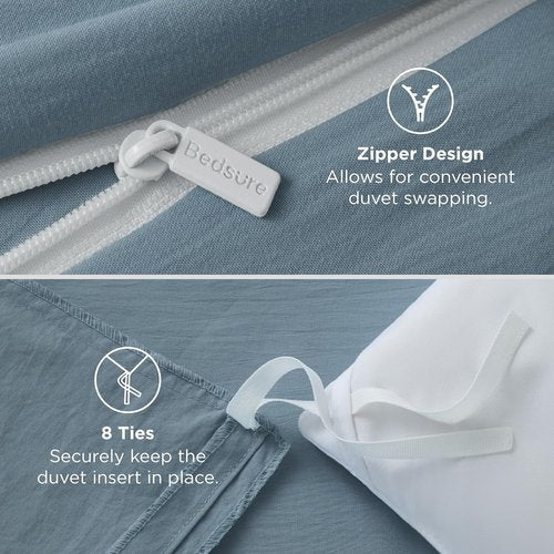 Bedsure Duvet Cover Set - Mineral Blue Full Size, 3 Pieces of Extra Soft Cotton-Like Polyester, Includes 80x90 Inch Duvet Cover with Zipper & 2 Pillow Shams