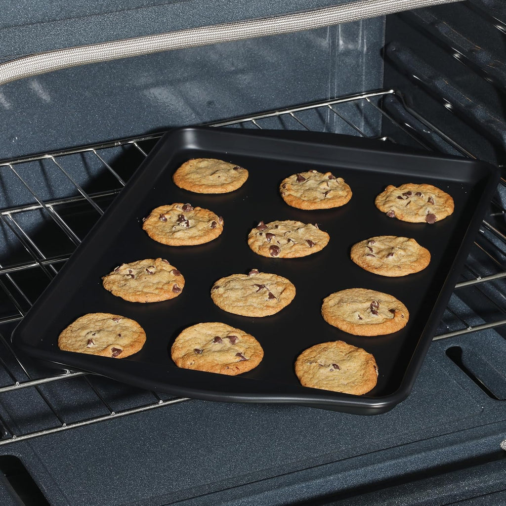 Oster Teston Nonstick Cookie Sheet - 18 x 13 Inch Carbon Steel Baking Pan, PFAS-Free, Warp-Resistant, Matte Black