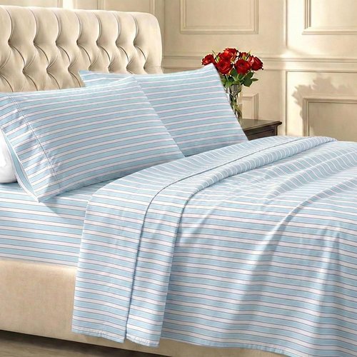 California Design Den 100% Cotton Full Size Sheets Set - 400 TC, Award-Winning Sateen Finish, Deep Pockets - Cape Stripe Blue