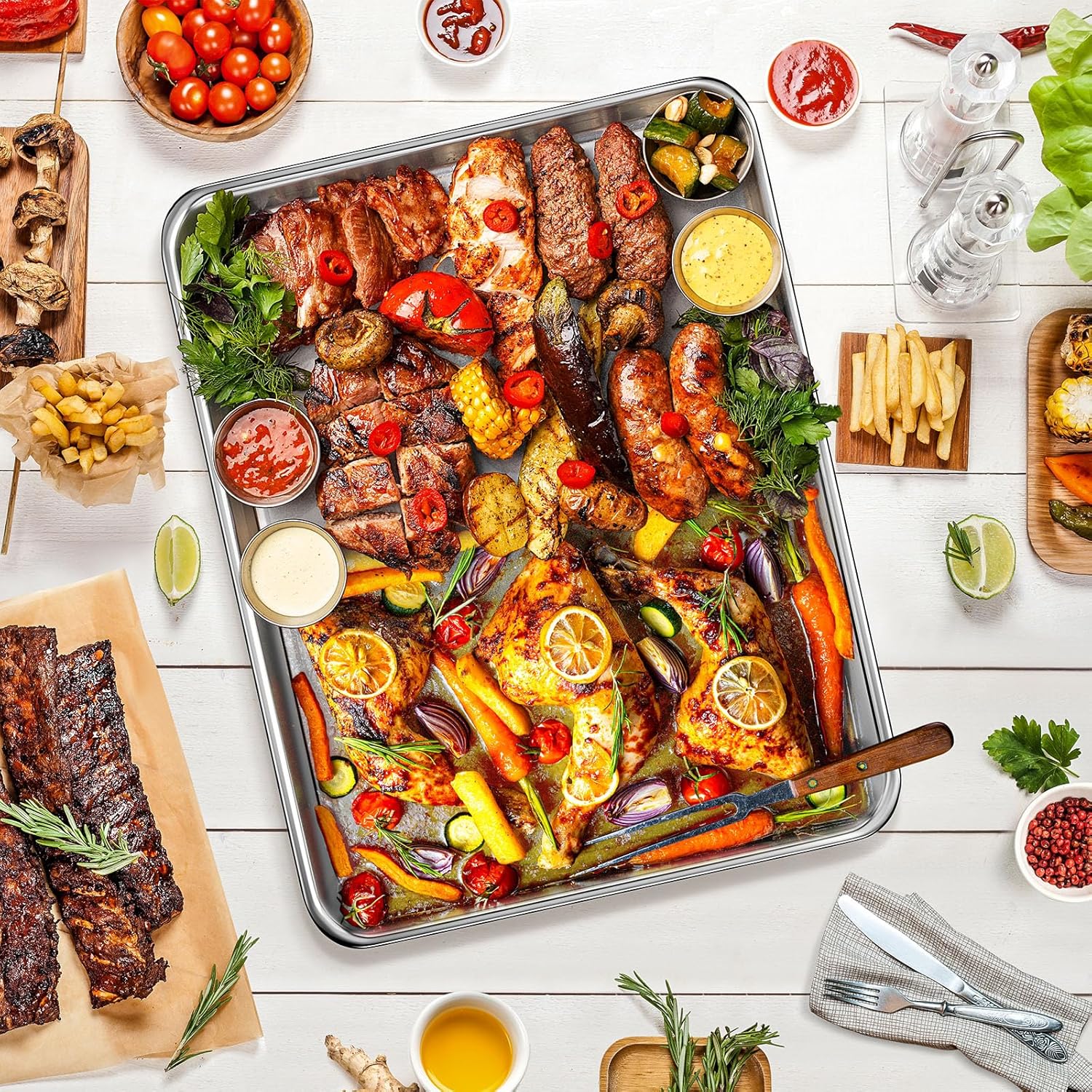Skiennix Extra Large Stainless Steel Baking Sheet - Nonstick, Heavy Duty & Dishwasher Safe (20" x 14" x 1")