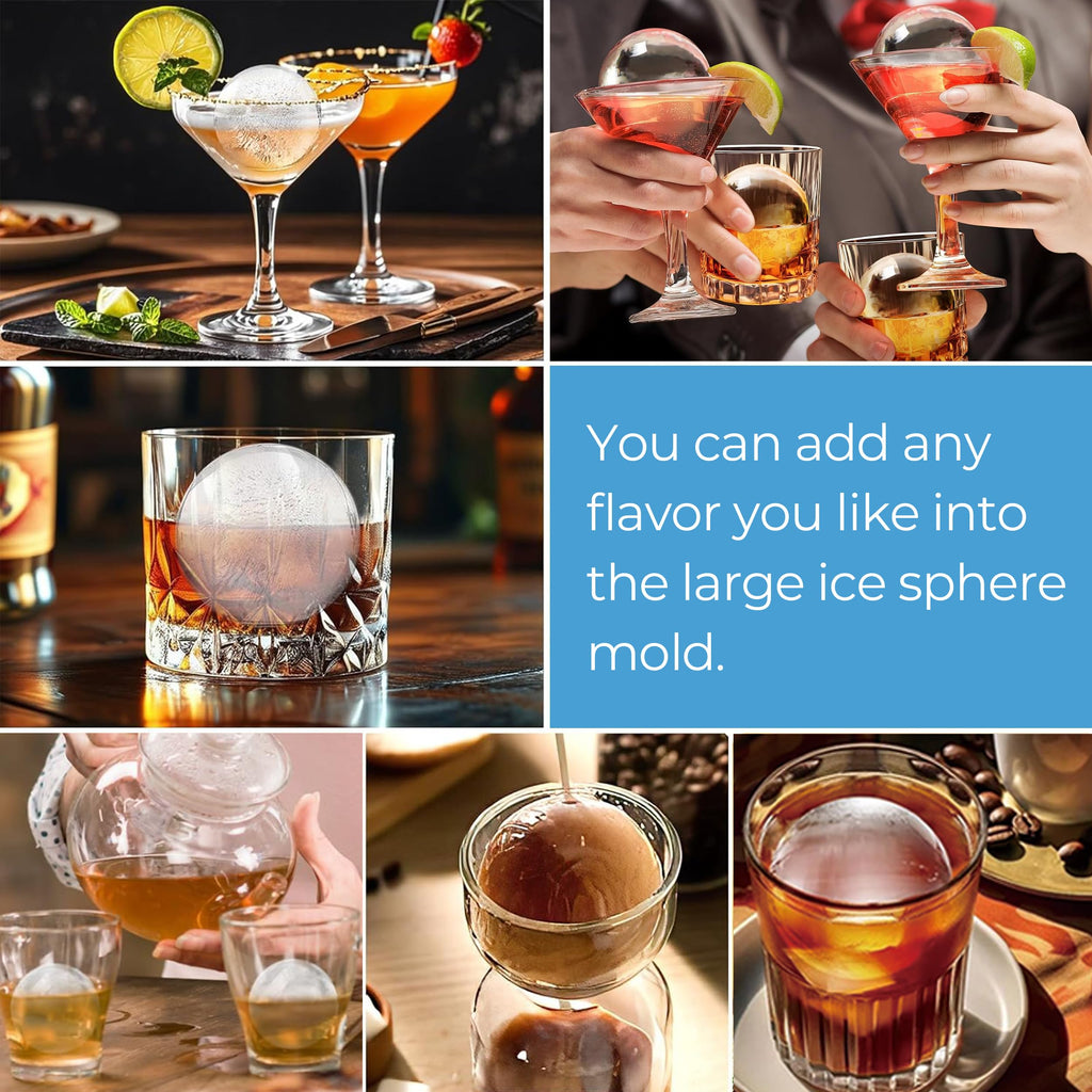 FINENUT Silicone Ice Ball Mold with Lid, 4 Pack – 2.5 Inch Large Sphere Round Ice Maker, Easy Release BPA-Free Silicone Trays for Whiskey & Cocktails, Home Bars & Freezer (Multicolor-Premium)
