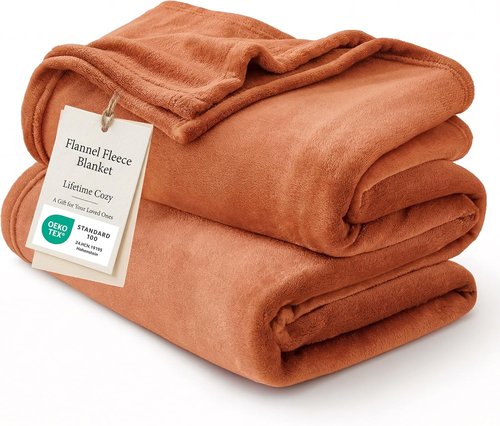 Bedsure GentleSoft Fleece Throw Blanket - Plush 300GSM Cozy Burnt Orange Blanket for Bed, Sofa, Travel