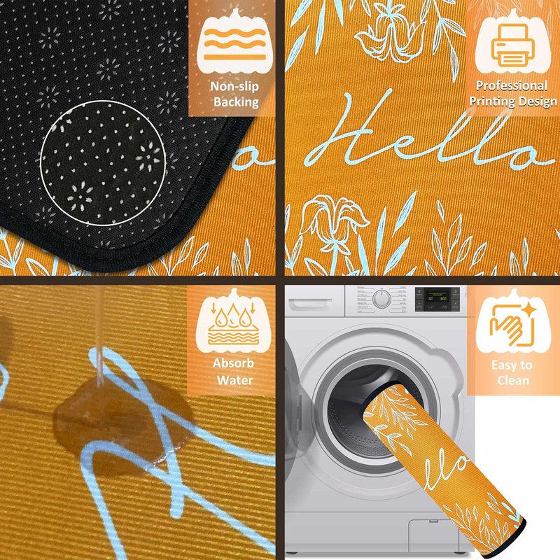 Putware Fall Kitchen Rugs and Mats Set of 2, Fall Decorations for Home Non Slip Backing Thanksgiving Kitchen Rug Seasonal Farmhouse Holiday Autumn Decor Kitchen Floor Mat 17"X47"+17"X30"