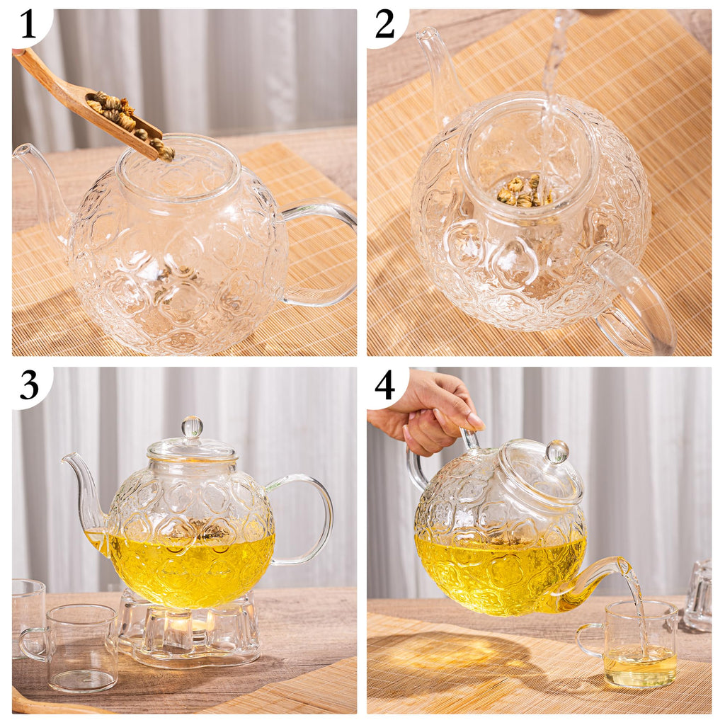 Glass Teapot with Removable Infuser-1500ml/50oz Clear Glass Tea Pot, Borosilicate Microwave Safe GlassTea Kettle and Tea Maker for Blooming & loose Tea
