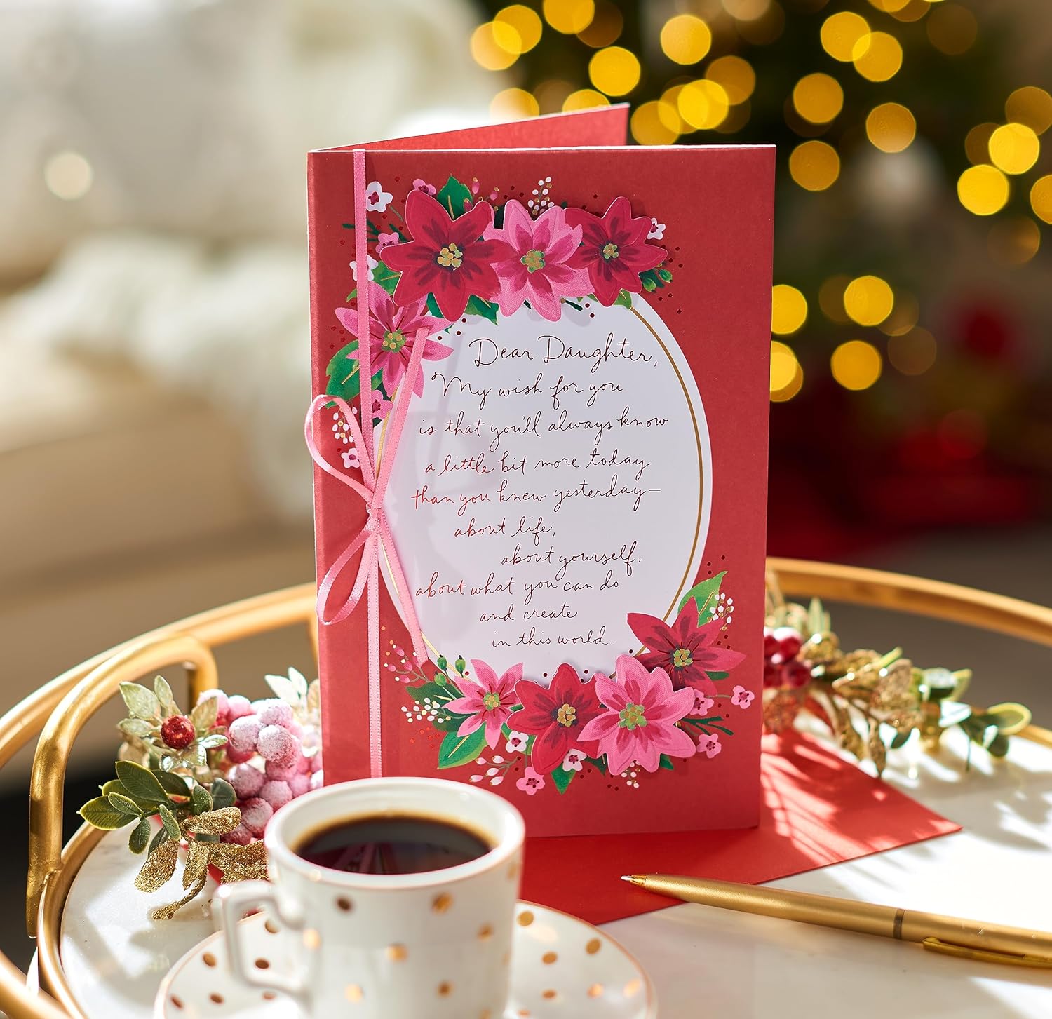 American Greetings Christmas Card - Festive Floral Design with Poinsettias for Daughter (Truly Amazing Woman)