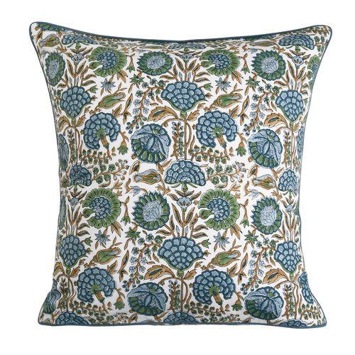 Ridhi Block Print Asparagus Green Pillow Cover 16" x 16" (Pack of 2) Decorative Couch Pillows for Living Room, Chic Boho Cute Outdoor Pillows Covers Gifts for Spring, Easter and Valentine