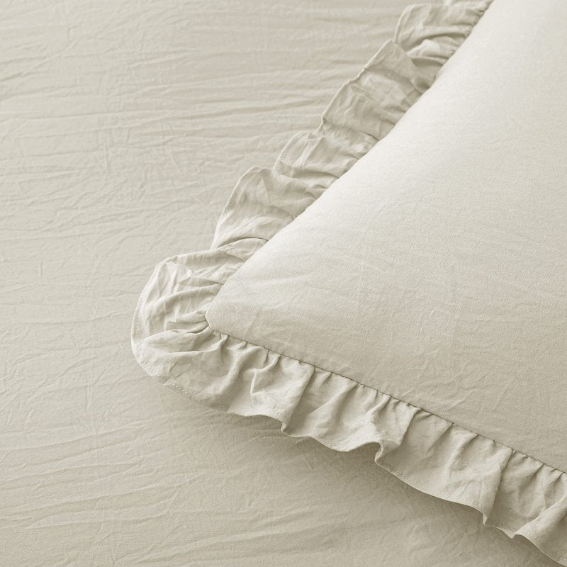 Bonlino Bedding Comforter Set Queen - 3 Pieces Farmhouse Comforter Ruffle Boho Bed Comforter, Fluffy Soft Lightweight Bedding Chic Rustic Country Style for Home Bedroom Dorm (Queen, Wheat)
