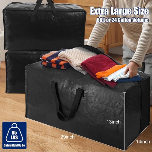 Cosy Family 12 Pack Heavy Duty Moving Bags - Durable Storage Totes with Backpack Straps | X-Large, Black