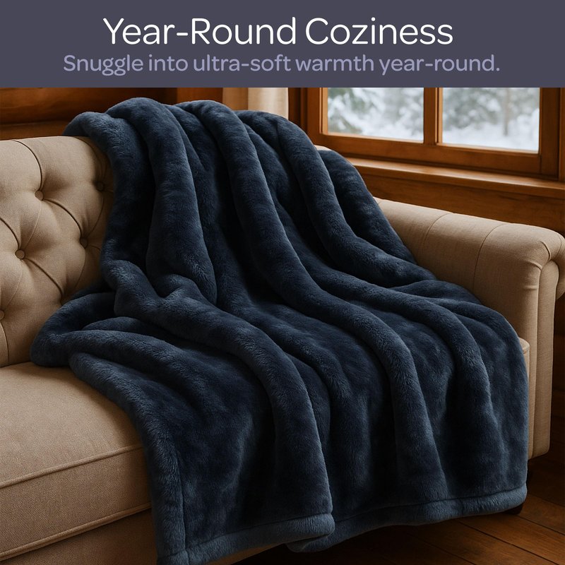 Bedford Home Faux Fur Throw Blanket – Oversized 91x81 Machine-Washable Bedding – Mink-Style 7.8lbs Heavy Blanket for Bed or Sofa (Gray)