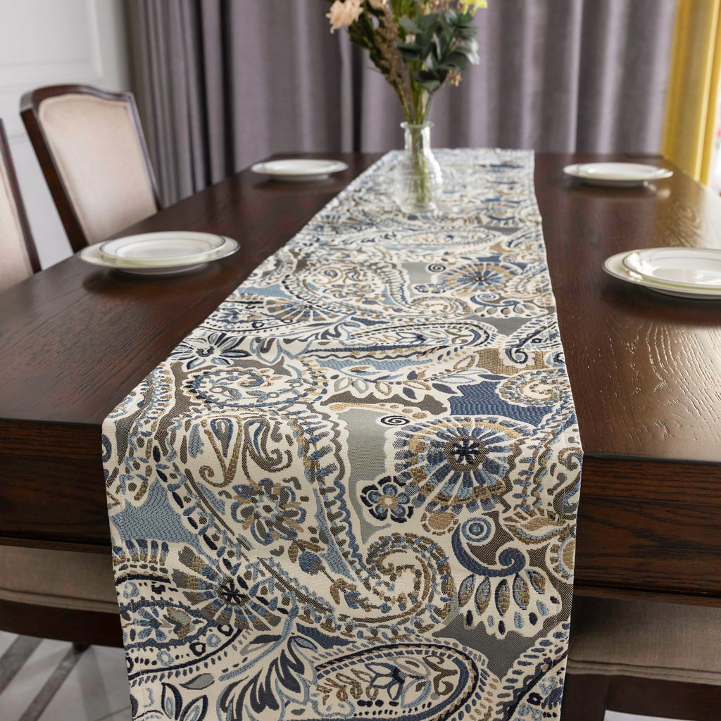 Mika Home Paisley Table Runner for Home Decor 13X72 Inches Blue Brown Seasonal Dining Table Decoration for Home