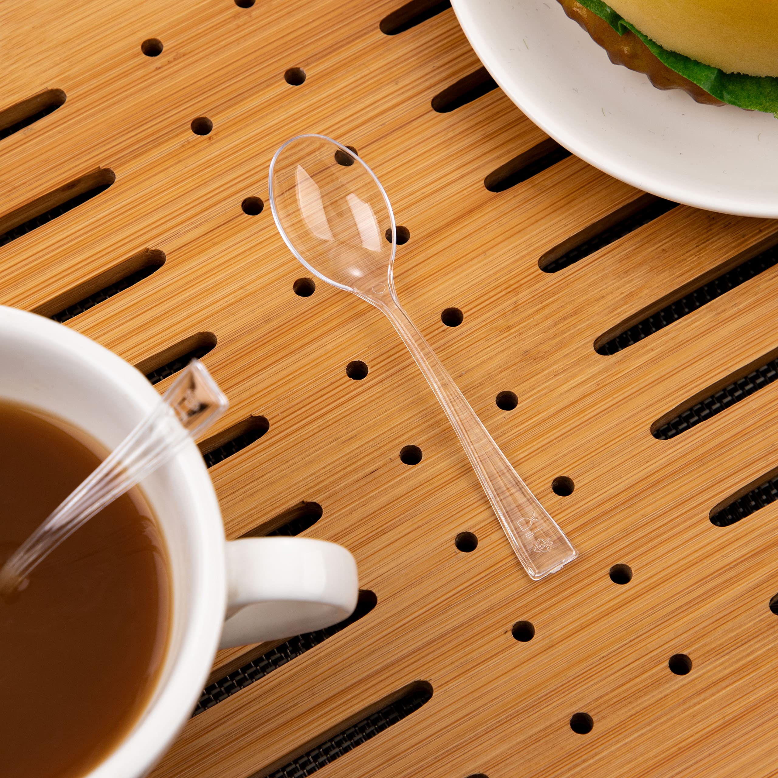 WDF 300 Pieces Clear Plastic Mini Spoons for Desserts 4 Inches Clear Plastic Spoons Heavy Duty Perfect for Cake, Desserts