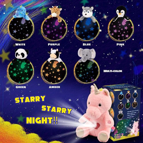 Cuteoy Plush Pink Unicorn Star Projector Musical Adjustable Singing Night Light Stuffed Animals Glowing Plushies Toy Gifts for Kids Birthday Easter Christmas,13''