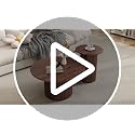 Set of 2 Round Nesting Coffee Tables with Fluted Drum Base, Wood Grain