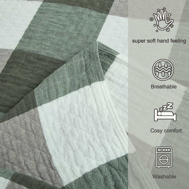 youlanhome Checkered Throw Blanket, Soft Cozy Reversible 4 Layer Pre-Washed Cotton Blankets Lightweight Breathable Queen Throw Blanket BOR All Season,Green Checkered, 60" X 80"