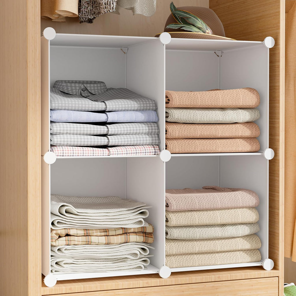 Skiennix Stackable Closet Organizers - 6 Cube Storage Solution for Bathroom & Wardrobe Organization