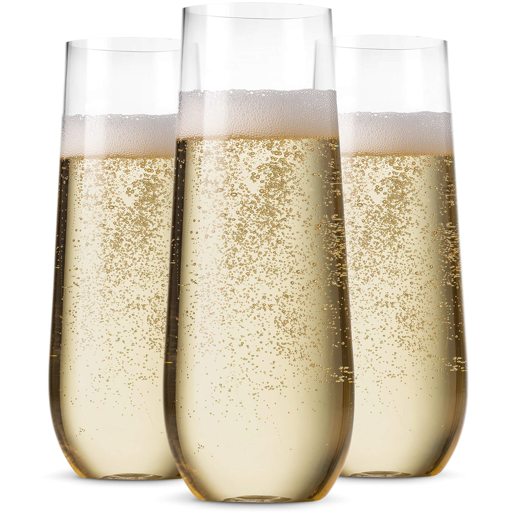 Munfix 24 Pack Stemless Plastic Champagne Flutes Disposable 9 Oz Clear Plastic Toasting Glasses Shatterproof Recyclable and BPA-Free