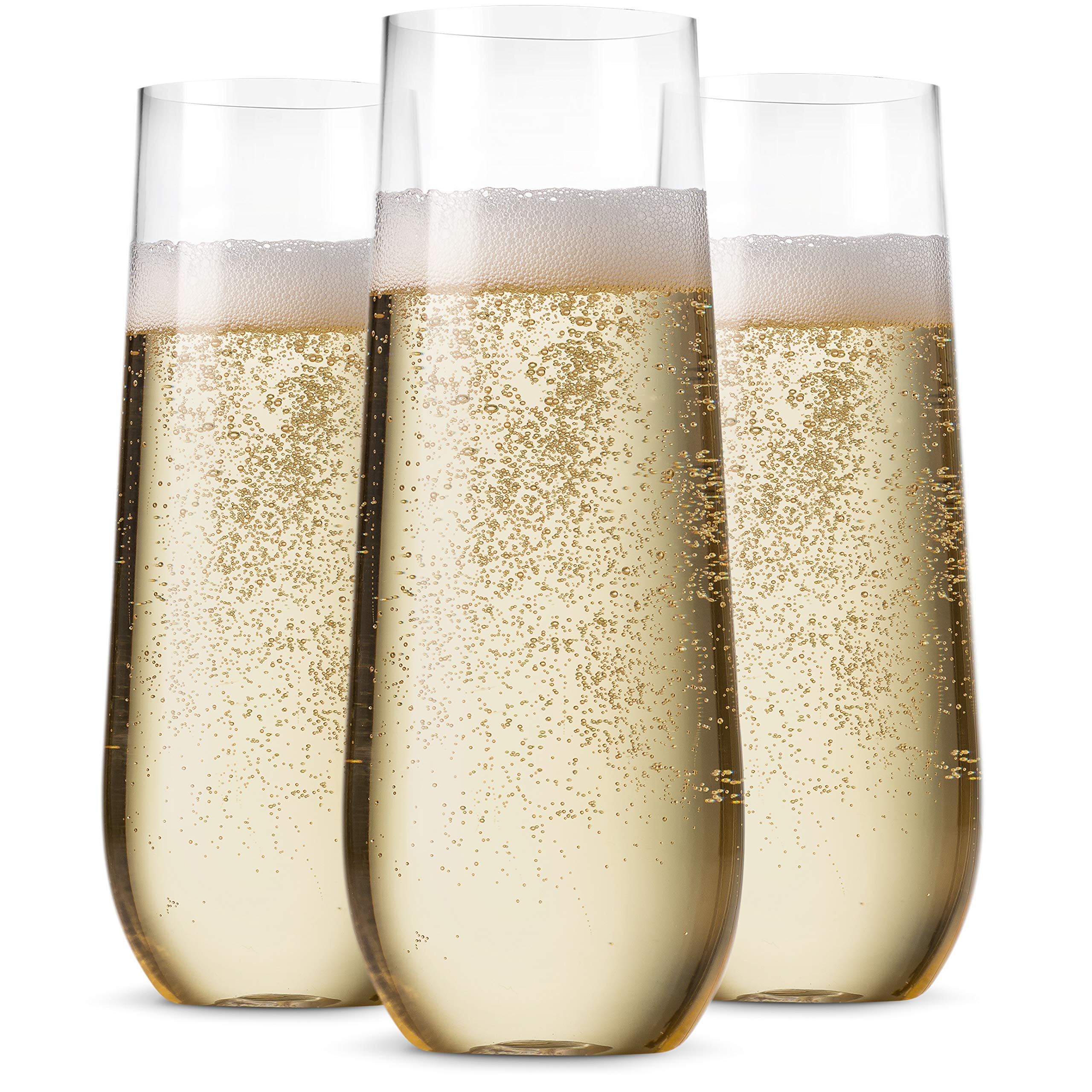Munfix 24 Pack Stemless Plastic Champagne Flutes Disposable 9 Oz Clear Plastic Toasting Glasses Shatterproof Recyclable and BPA-Free
