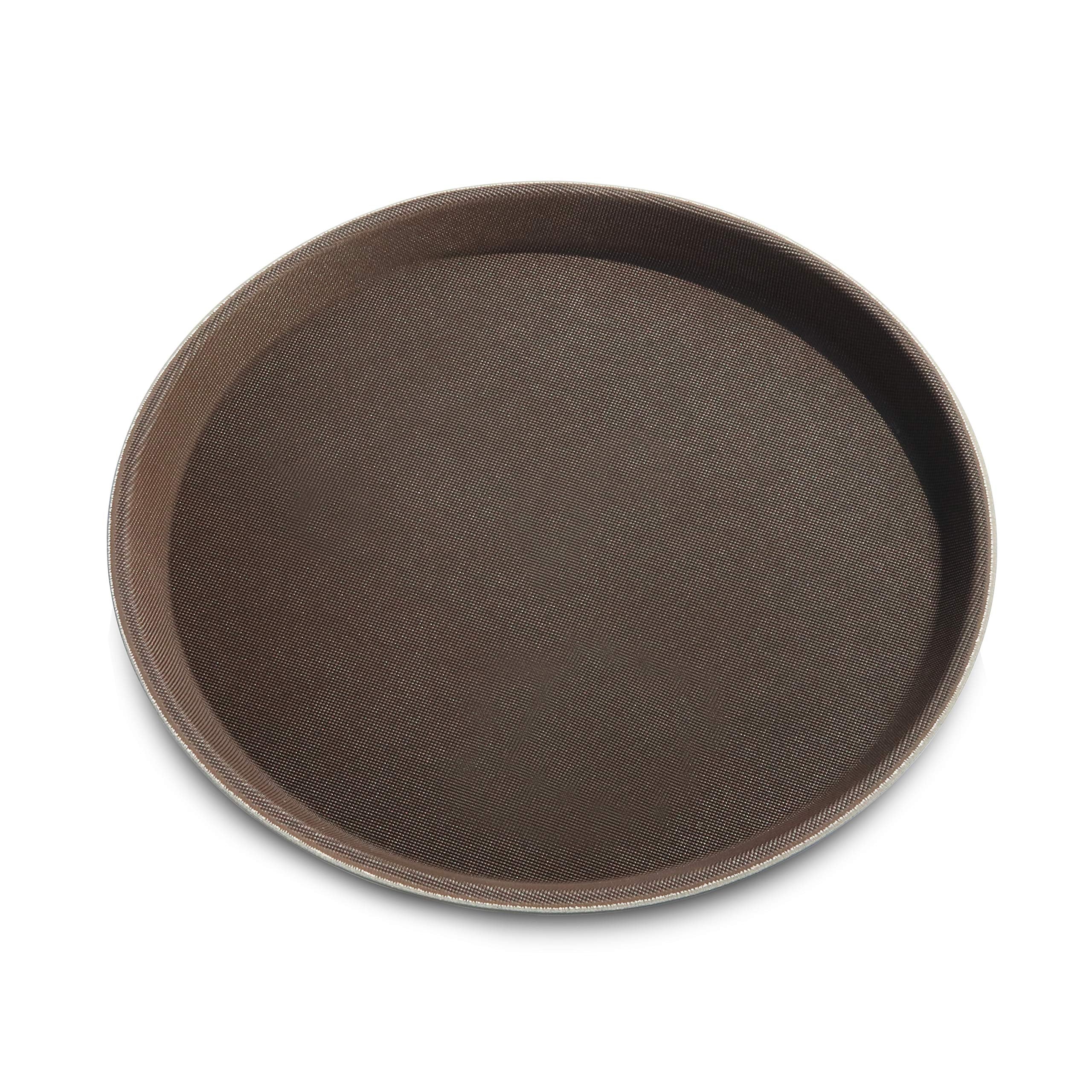 New Star Foodservice Non-Slip Tray, Plastic, Rubber Lined, Round (Brown, 11-Inch)