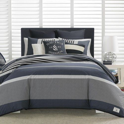Nautica - Queen Duvet Cover Set, Cotton Reversible Bedding with Matching Shams, Styligh Home Decor (Rendon Charcoal, Queen)