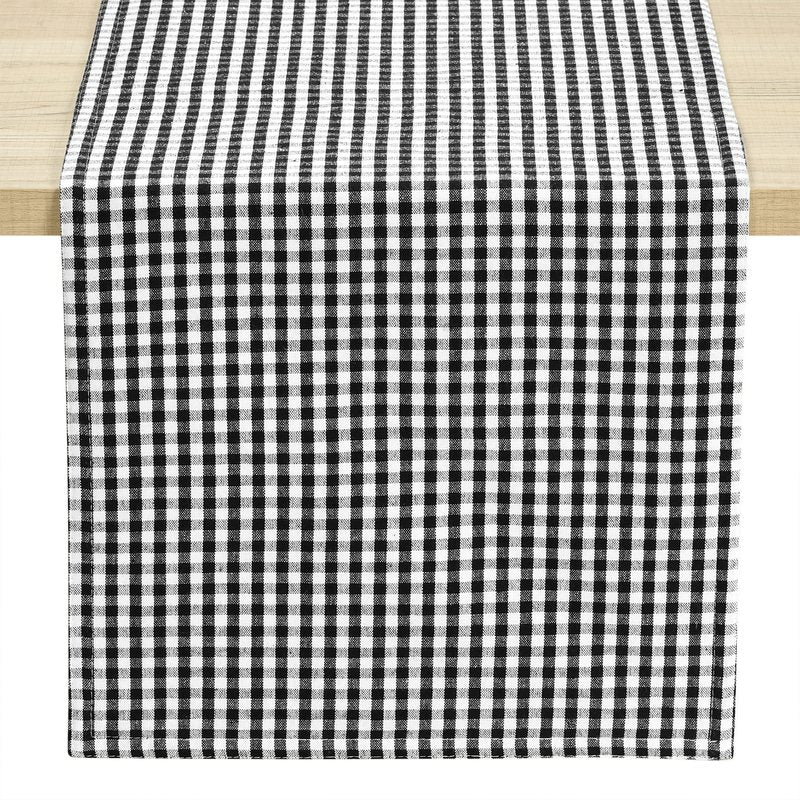 Lush Decor Gingham Check Yarn Dyed Table Runner, 13" x 72", Off-White & Black