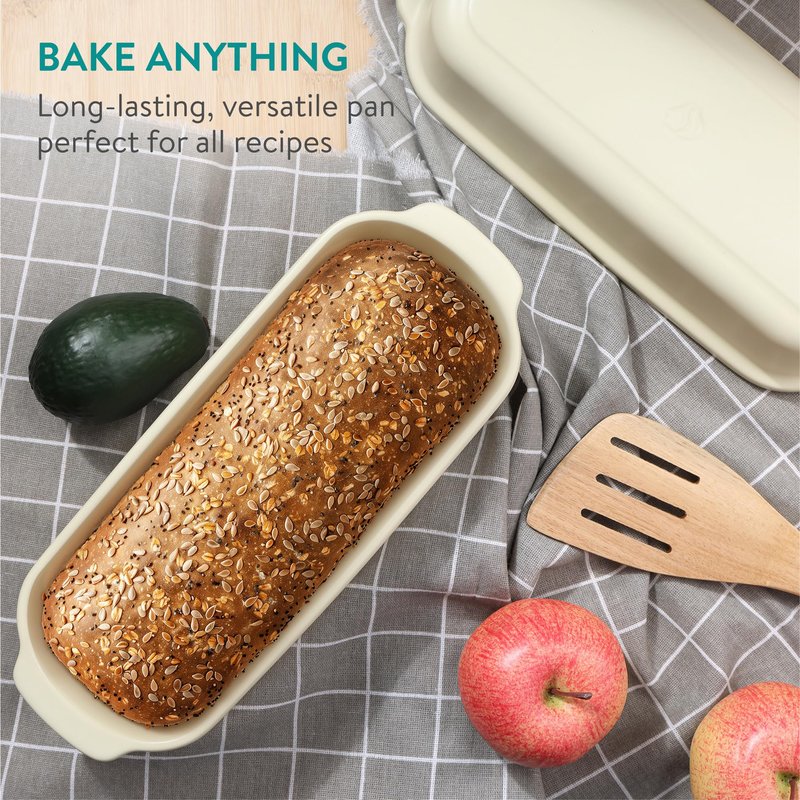 Navaris Loaf Dish with Lid - Ceramic Bakeware Tin for Baking Homemade Loaves - Stoneware Bread Pan for Oven - Dishwasher Safe and Easy to Clean - 34 cm x 13.5 cm (13.4" x 5.3")