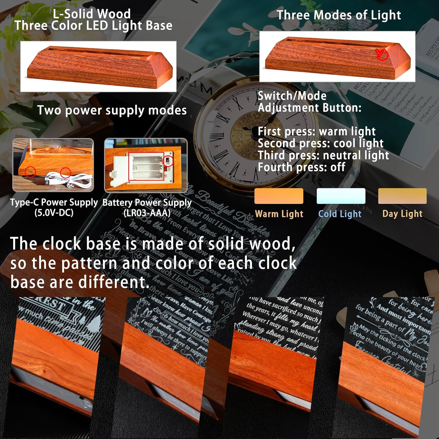 Ornalrist Glass Clock for Daughter | Heartfelt Gift from Mom & Dad - Warm Light Base for Special Occasions