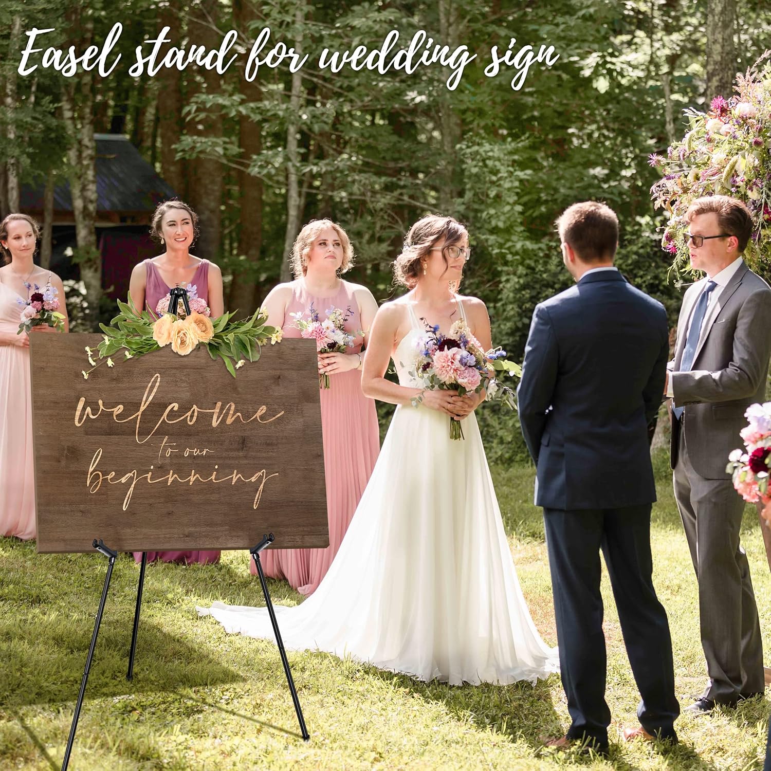 Skiennix 63" Adjustable Metal Easel Stand - Perfect for Wedding Signs & Art Displays | Black Tripod Design
