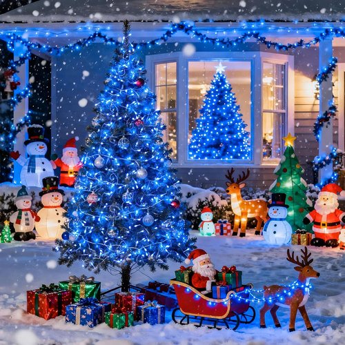 JMEXSUSS 100 LED Blue Christmas Lights - 33ft Connectable Fairy String Lights with 8 Modes for Indoor/Outdoor Use