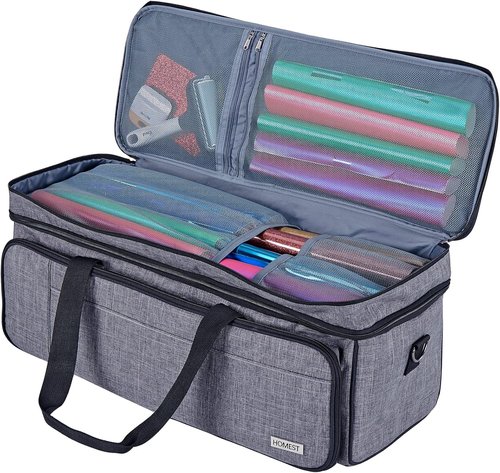 HOMEST Double Layer Carrying Case - Mat Pocket for Cricut Maker 4 & Explore 4 | Grey with Multi Front Pockets