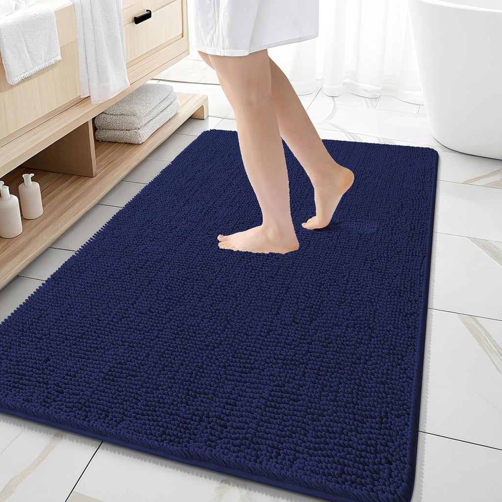 OLANLY Large Bathroom Rugs - Soft Absorbent Chenille Bath Mats | Quick-Dry Rubber Backing, 59x35, Twilight Sapphire
