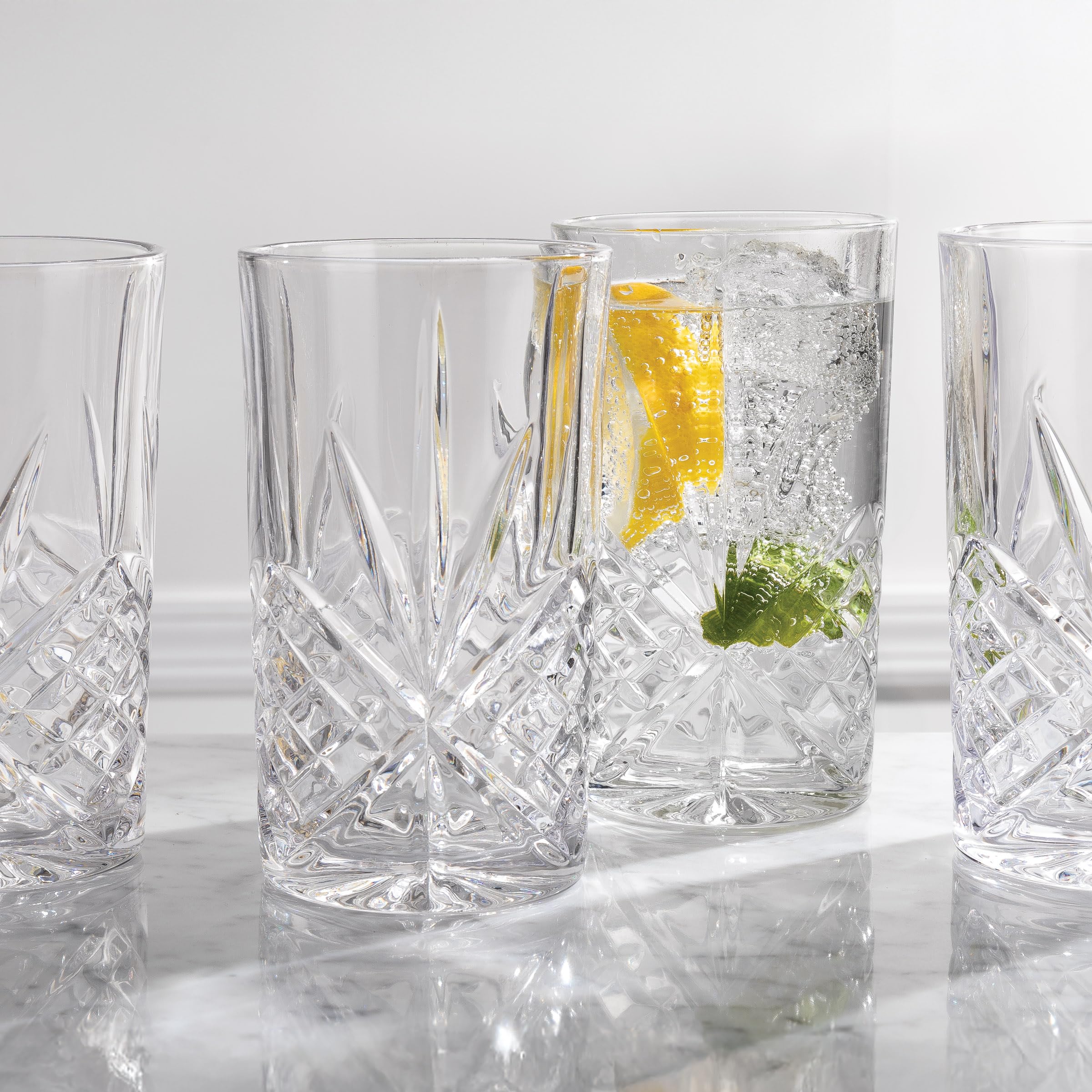 Godinger Highball Drinking Glasses, Tall Glass Cups, Water Glasses, Cocktail Glasses, Dublin Collection - Set of 4