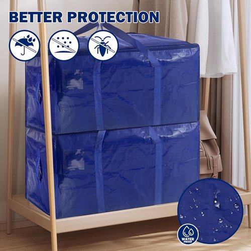 8 Pack Extra Heavy Duty Moving Bags by [Brand Name] - Strong Zipper & Handles | 24 Gallon Dark Blue Storage Totes