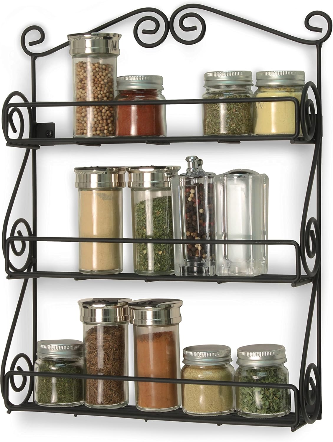 Spectrum Diversified Scroll Wall-Mounted Spice Rack Organizer - 3-Tier Design for Kitchen & Cabinet Storage