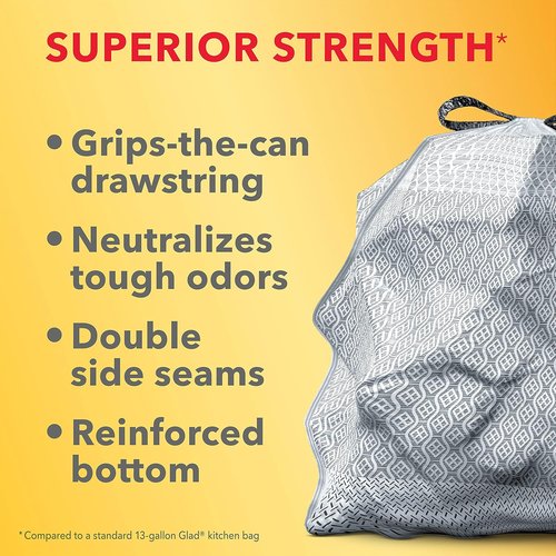 Glad ForceFlex MaxStrength Kitchen Trash Bags - 13 Gallon, Fresh Clean Scent with Febreze | 34 Count