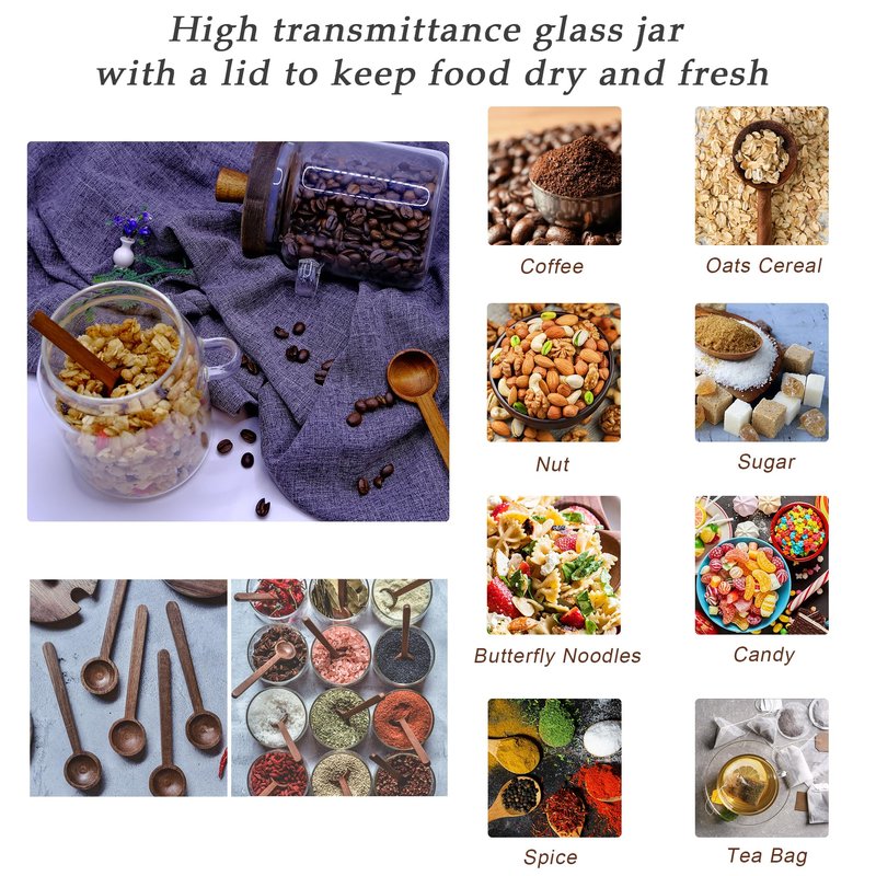 Taefaba 3PCS Spice Jars Overnight Oats Containers with Airtight Lid and Wooden Spoon,17 OZ Glass Food Storage Canisters, Glass Jars for Coffee Bean, Sugar, Dry Goods,Cookie,Candy,Cereal,Tea,Salt