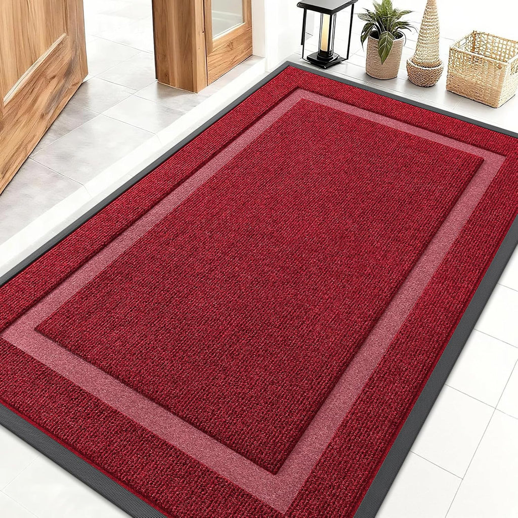 OLANLY Waterproof Front Door Mat - All-Season, Easy Clean, Sturdy Natural Rubber | 47x32, Wine Red