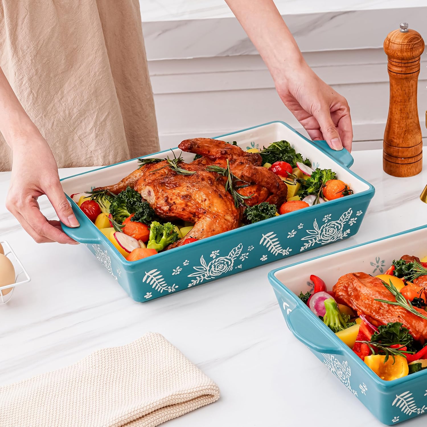 Wisenvoy Casserole Dish - Versatile Ceramic Baking Dish with Roasting Rack | Ideal for Lasagna and More