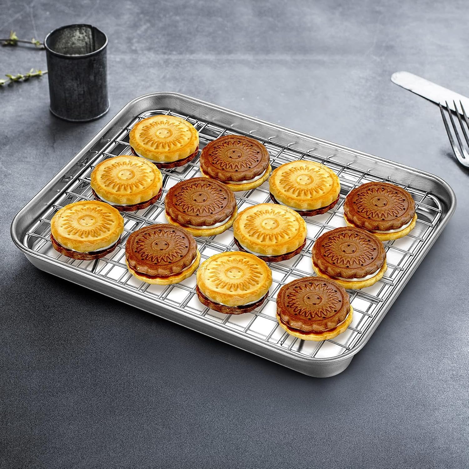 Yododo Baking Sheet Set - 4-Piece Stainless Steel Cookie Tray with Cooling Racks | Non-Toxic, Easy Clean, 9-Inch