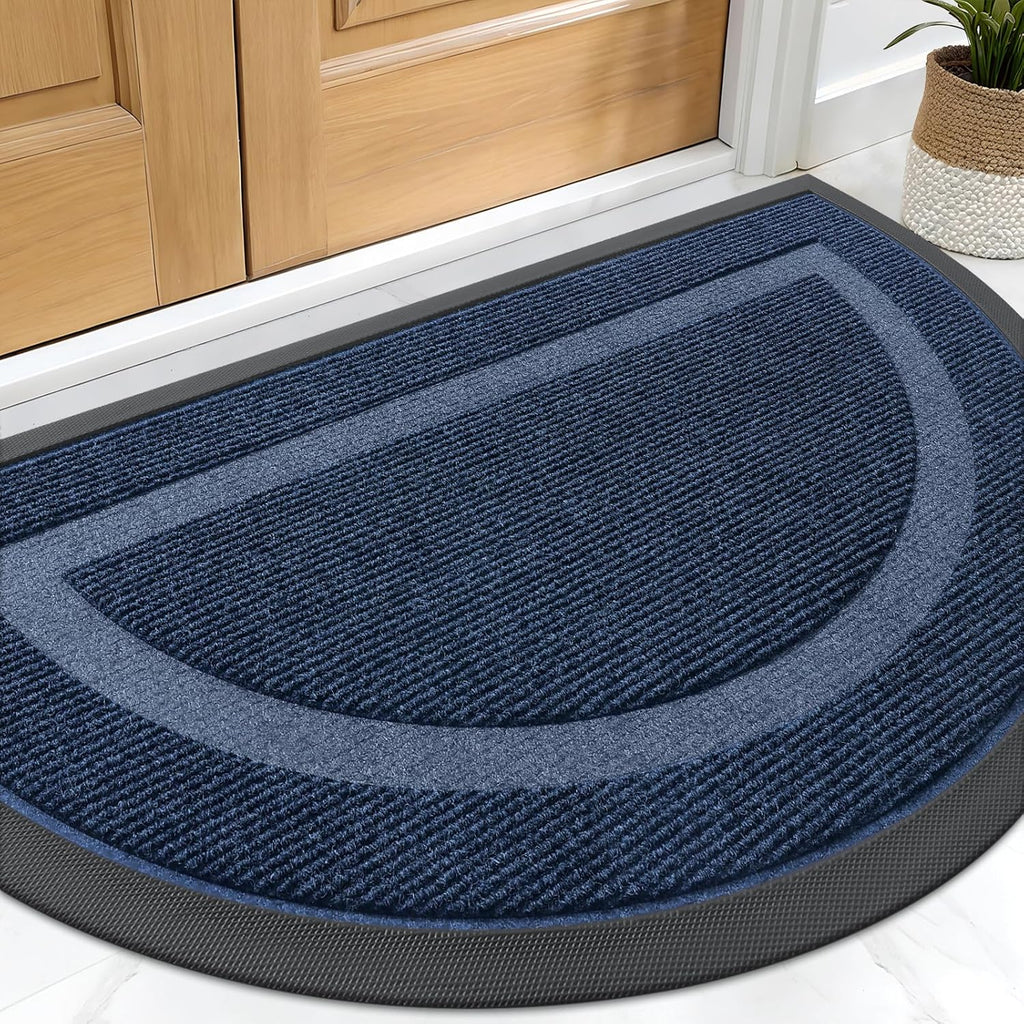 OLANLY Half Circle Door Mat - Waterproof All-Season Doormat for Indoor/Outdoor Use | Easy Clean, 29.5x17, Blue
