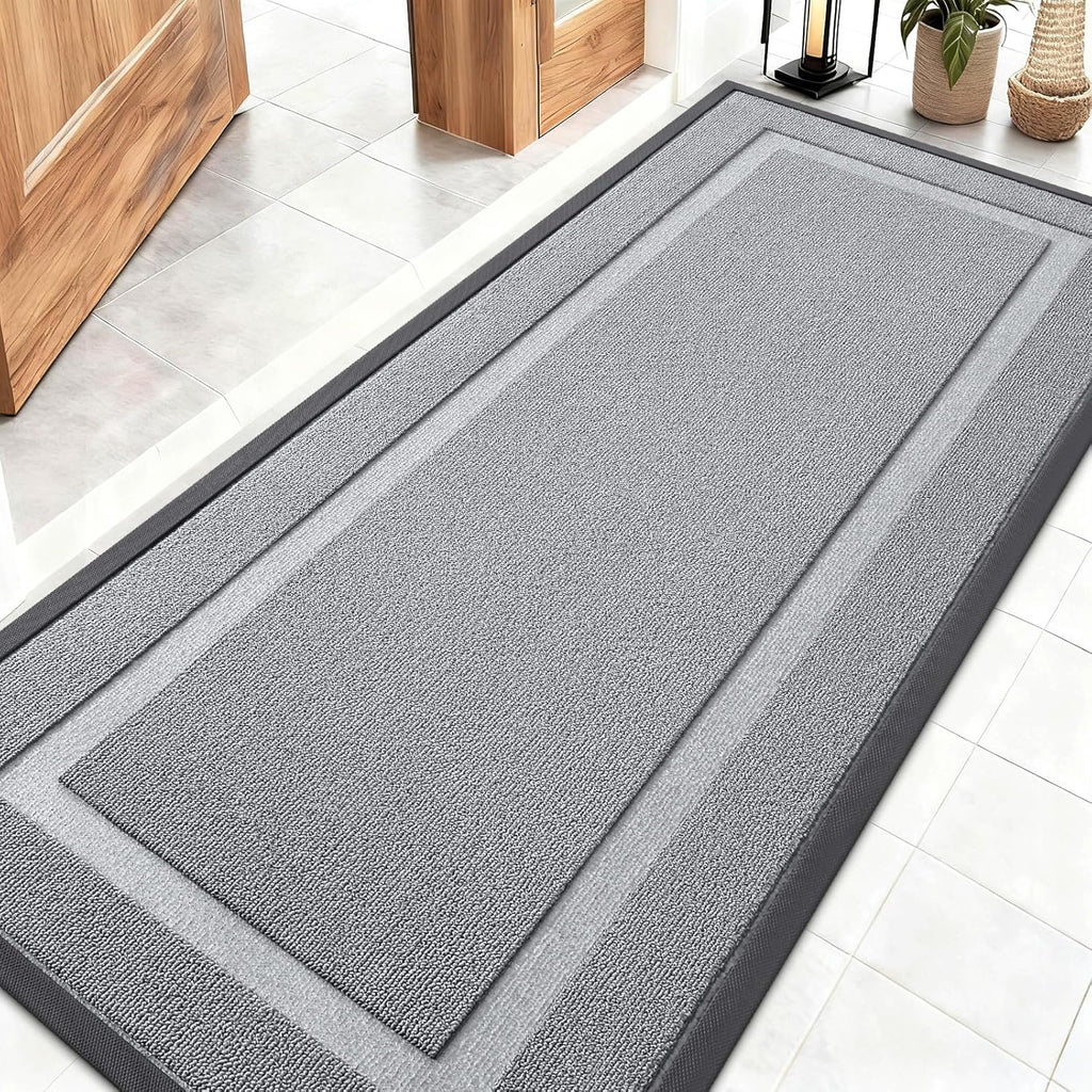 OLANLY Indoor Outdoor Front Door Mat - Waterproof All-Season Doormat | Sturdy Natural Rubber, 59x23, Ash Gray