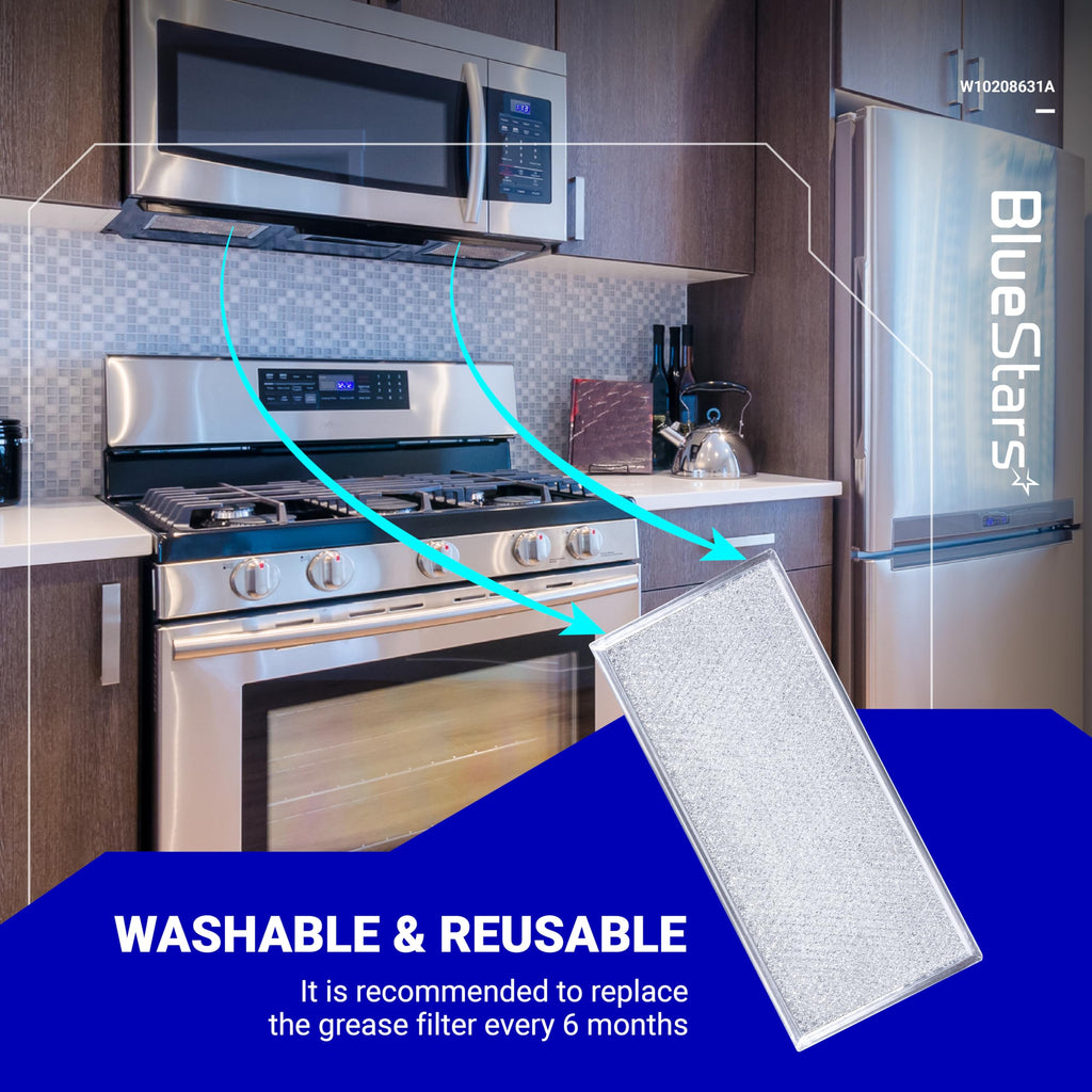 BlueStars Ultra Durable 3-Pack W10208631A Microwave Grease Filter Replacement 13x6in Aluminum Mesh Screen Grease Filter - Compatible with Whirlpool G.E Microwaves