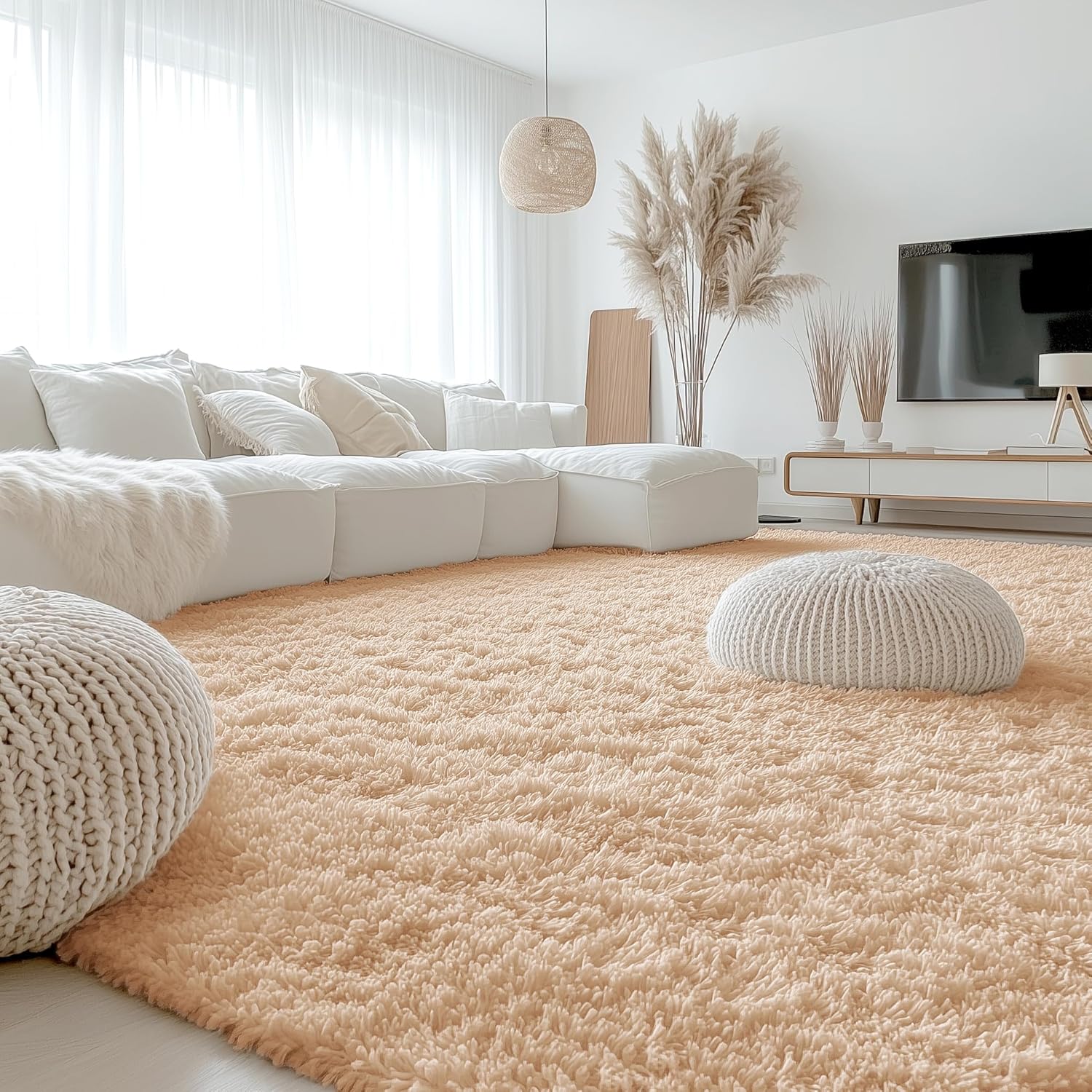 OLANLY Large Area Rug - Soft Fluffy Shaggy Indoor Carpet for Living Room & Bedroom | 10x12 Beige